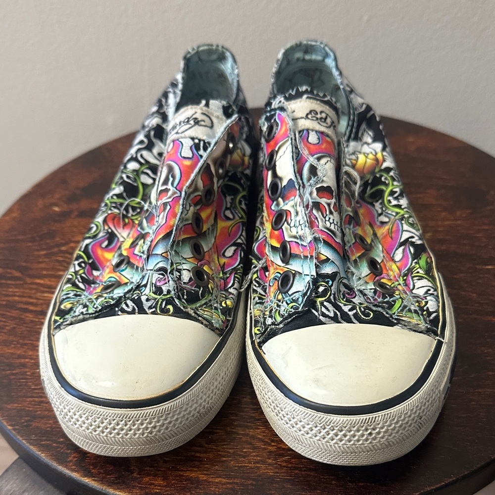 Ed Hardy Multicolor Skull Canvas Sneakers